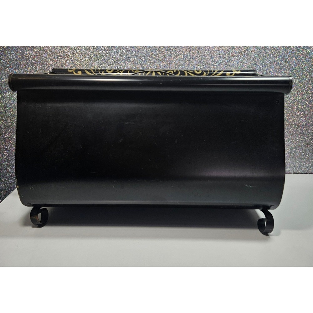 Vintage MCM Handpainted Metal Magazine Rack Geisha Litho Gold Scroll Chinoiserie - Picture 3 of 4